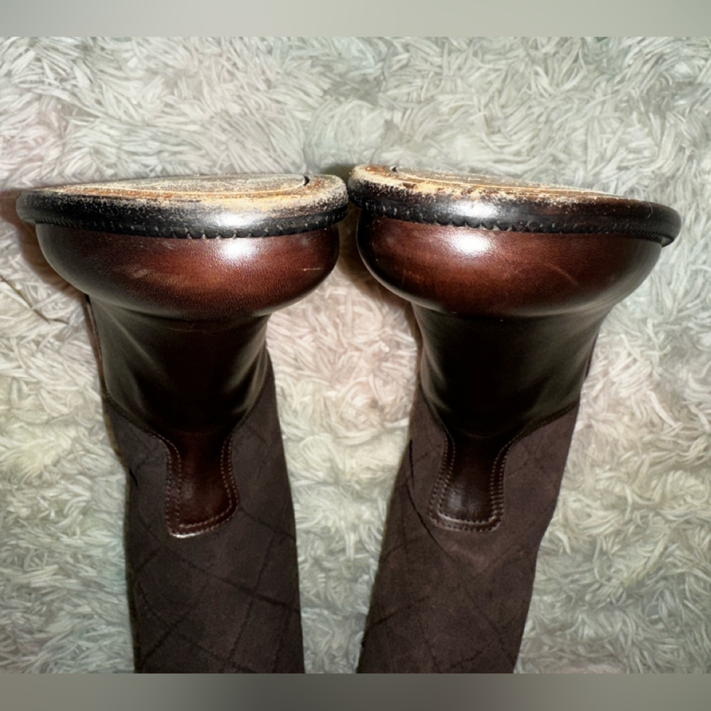 Chanel Suede & Leather Riding Boots in Espresso Brown Size 36.5 - Picture 8 of 15